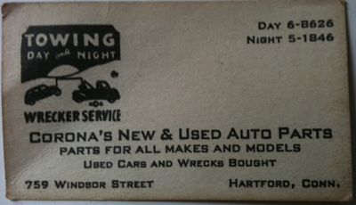 Corona's Auto Parts business card